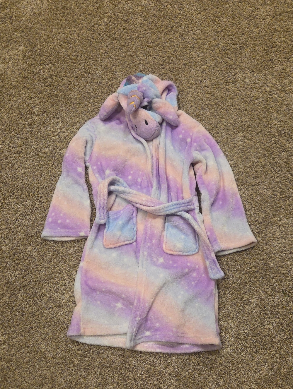 Kids Unicorn Hooded Plush Bathrobe - Pastel Purple & Pink
